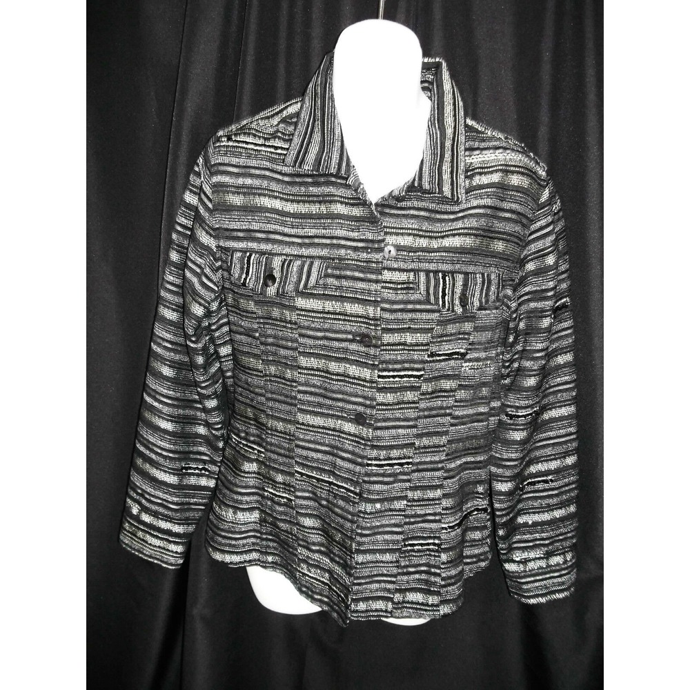 Chicos Jacket‎ Sz 0 Black Gray Silver Small/Medium Shacket Embroidered